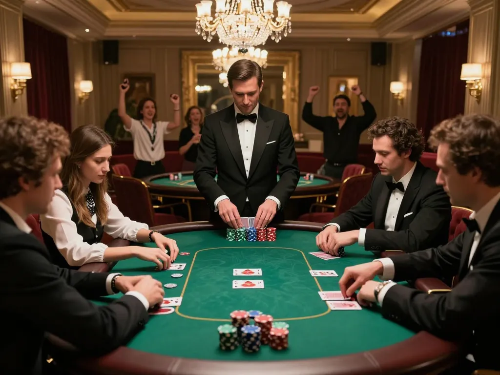 Engaging scene of a high-stakes game illustrating Staubbindematte für Industriehallen in action, emphasizing intense player focus and strategic betting.