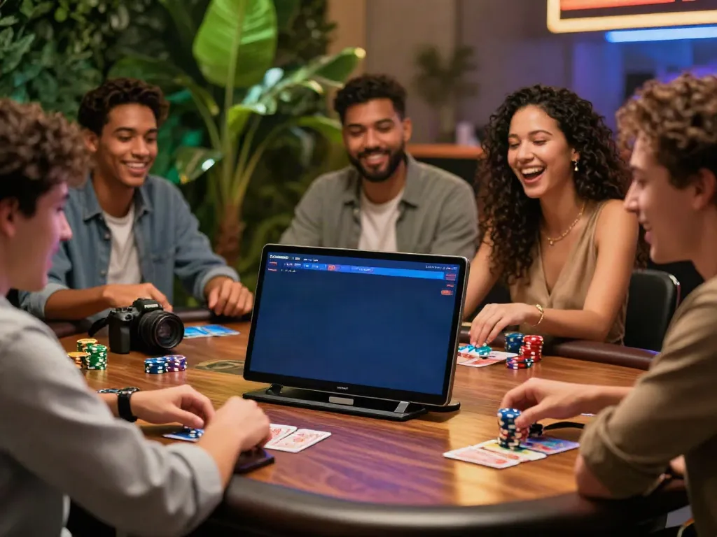 Engaging online gaming scene at https://xo88.games/ with friends enjoying Baccarat and digital excitement.