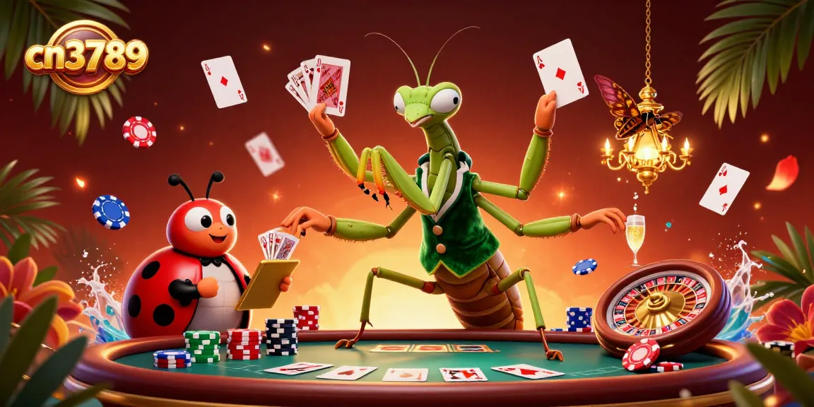 Experience thrilling gambling action at cn3789 with a vibrant 3D illustration featuring card dealing and gaming elements.