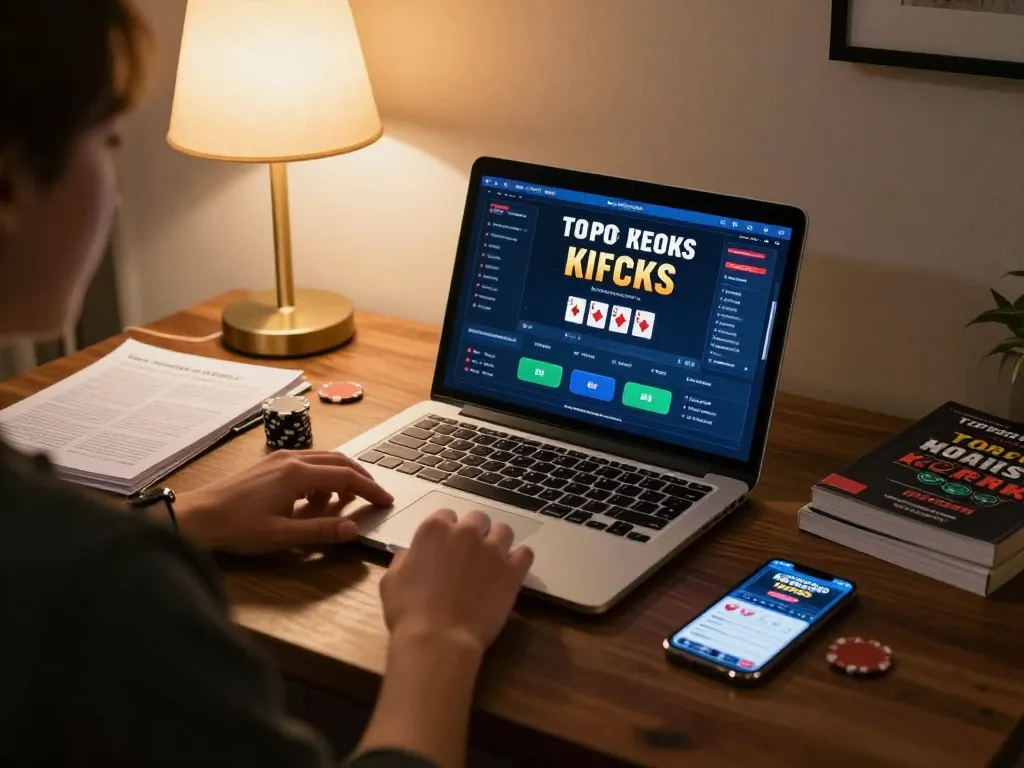 Player engaging in online poker on RR88 platform, showcasing a cozy home office setup