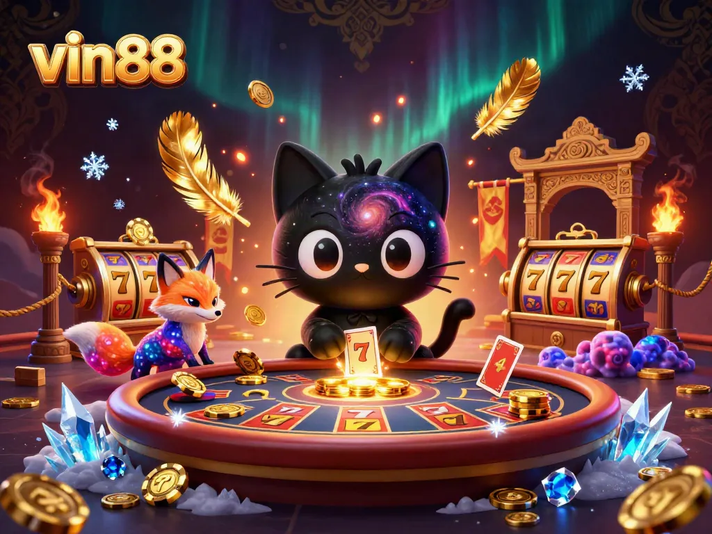 Experience thrilling gameplay with vin88's cosmic casino featuring a black hole cat and vivid elements