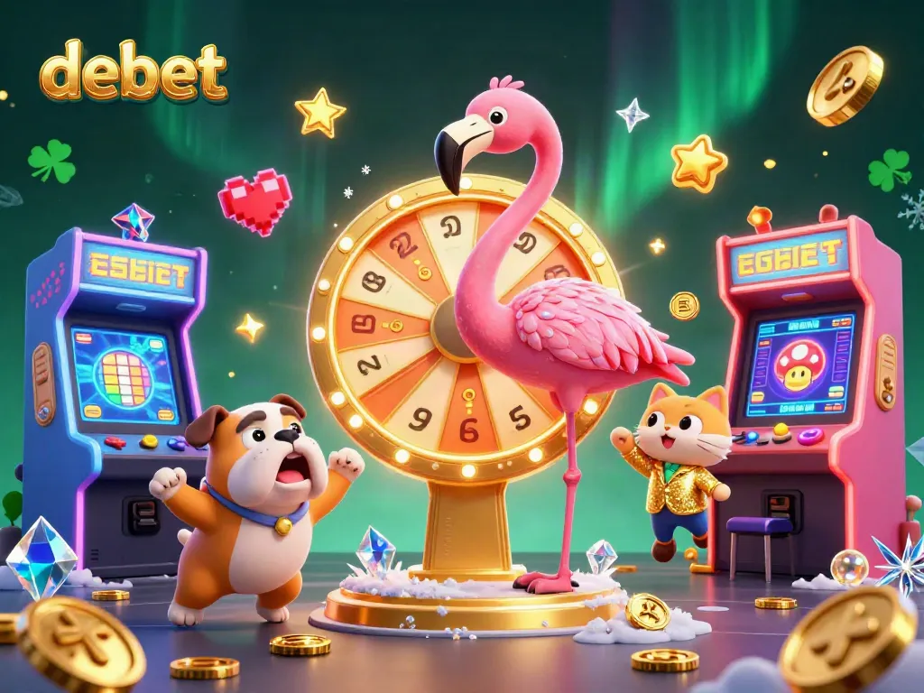 Experience the thrill at Debet with our game show and colorful casino setup, winning big!