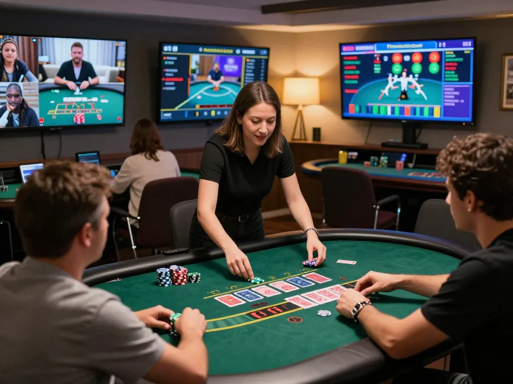 Engaging with link kong88 in an energetic online casino blackjack session where players interact with a live dealer.