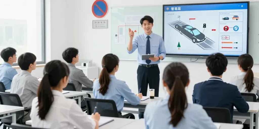 Der VKU Zürich Kurs in einer modernen Fahrschule mit engagierten Schülern und Instruktoren.