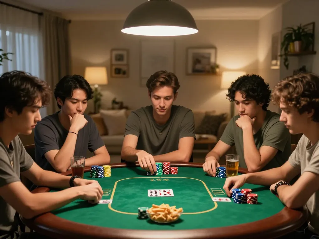 Engaging poker game at home with friends, showcasing cm88 strategy and competitive atmosphere.