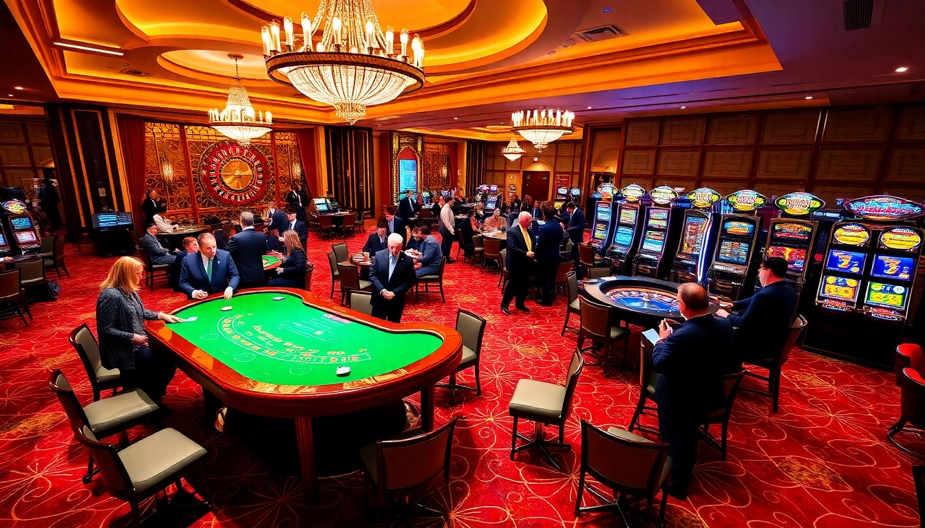 Engaging scene of เว็บตรง soibet casino with vibrant gameplay at baccarat and roulette tables.