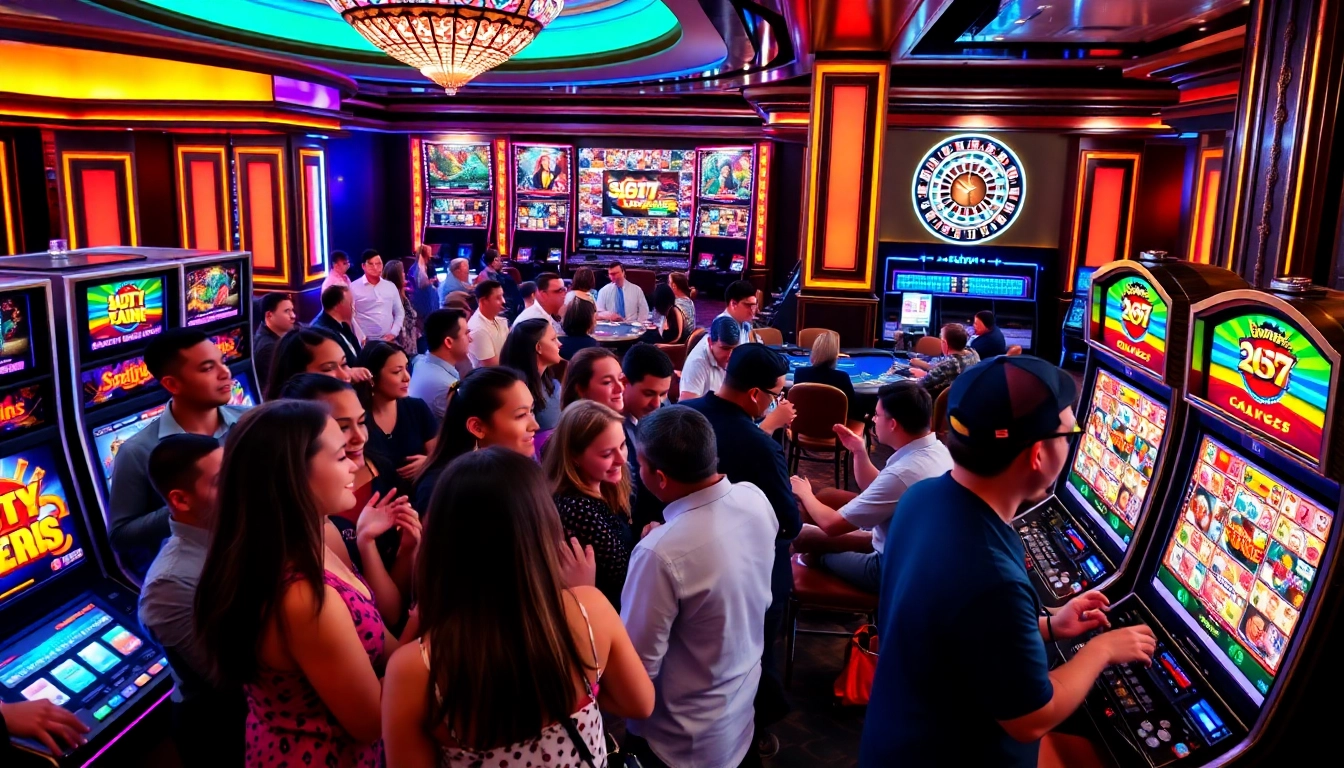 Experience the excitement of slot365 with lively players at the slot machines and vibrant casino atmosphere.