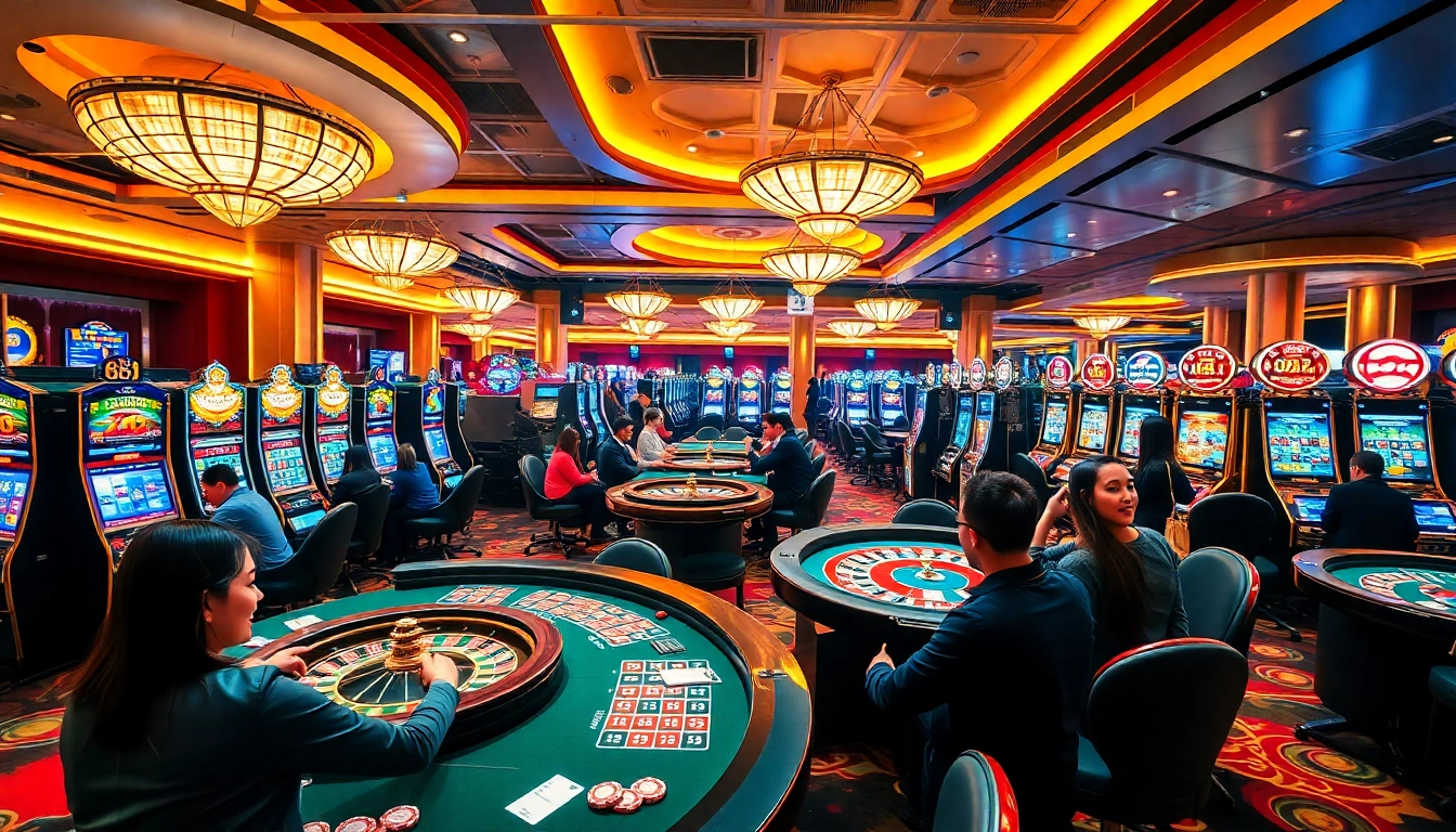 Experience the thrill of gambling at 88i com with vibrant casino visuals featuring players at the tables.
