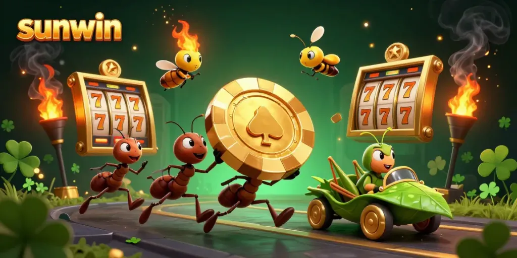 Experience thrilling gameplay at sunwin with lively ant characters in a vibrant, dynamic casino heist.