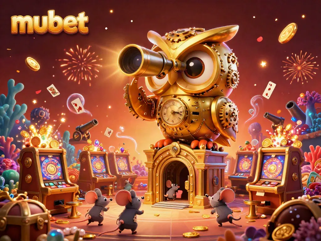 Experience the exciting games at mubet casino with a dynamic scene of vibrant characters and golden elements.