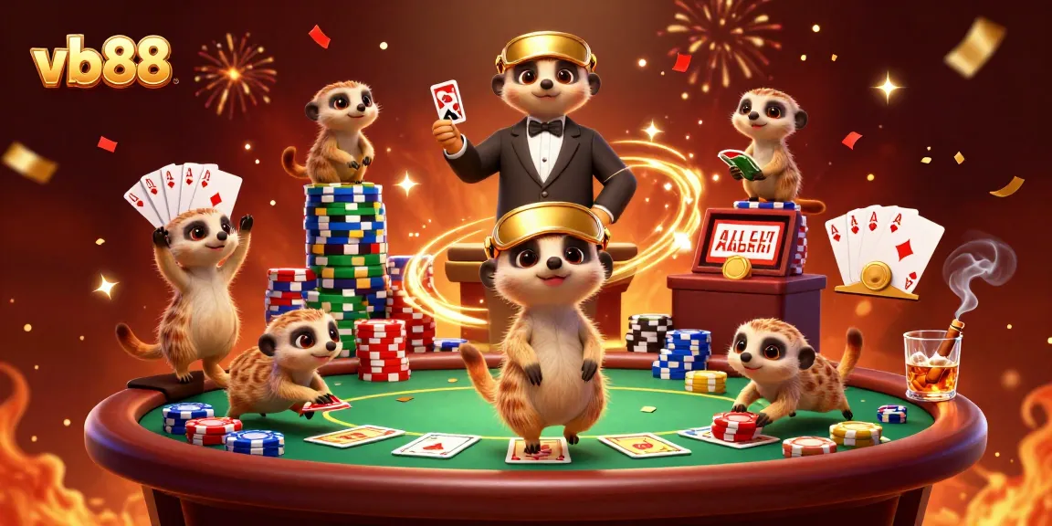Experience the thrilling atmosphere of vb88 with animated meerkats running a vibrant casino.