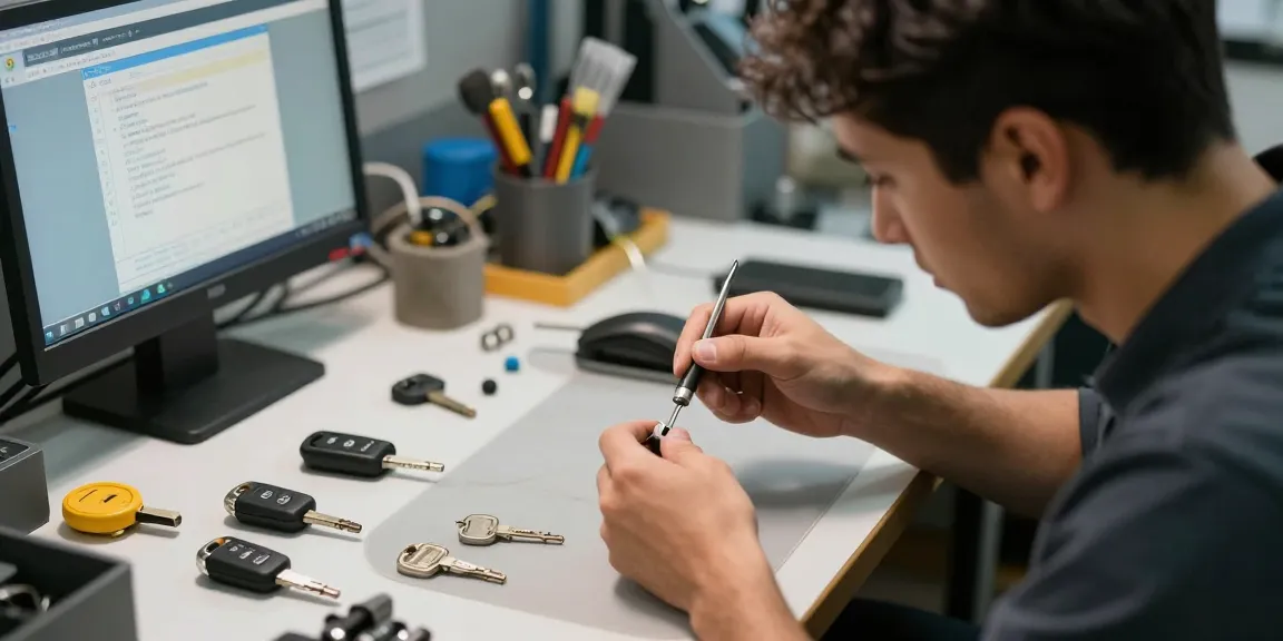 Ersatzschlüssel auto Erstellung mit professionellem Schlosser unter Nutzung präziser Werkzeuge.