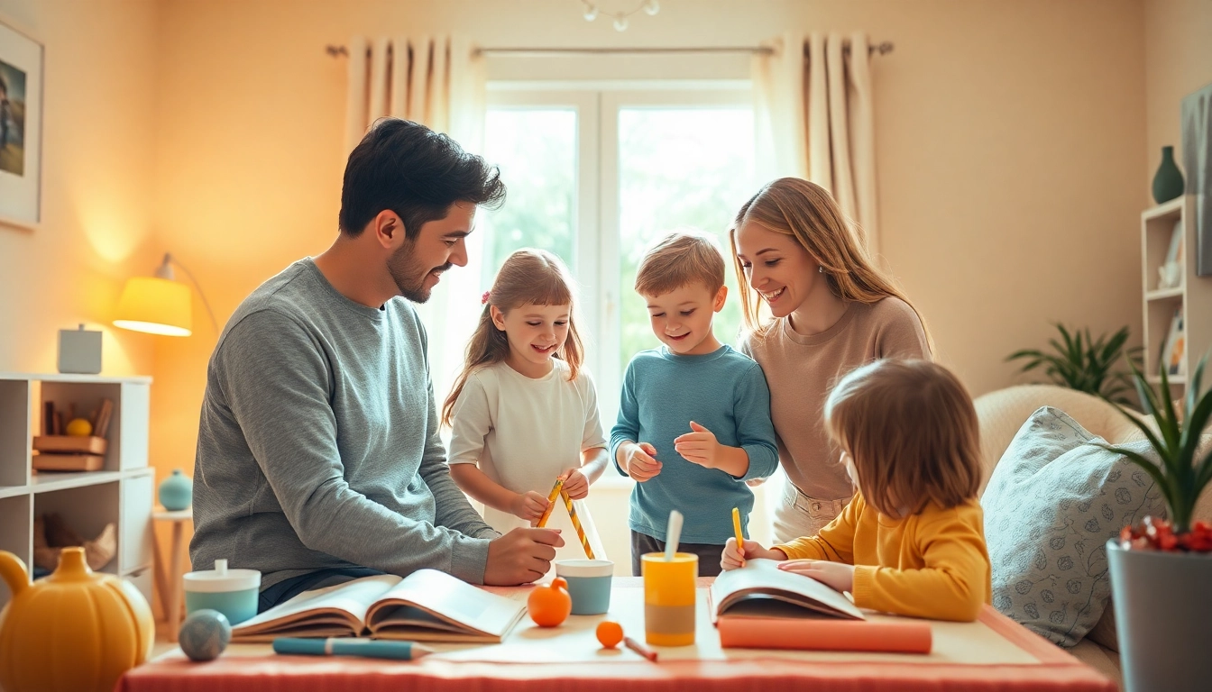 Eltern fördern durch spielerische Aktivitäten eine positive Kindererziehung im häuslichen Umfeld.