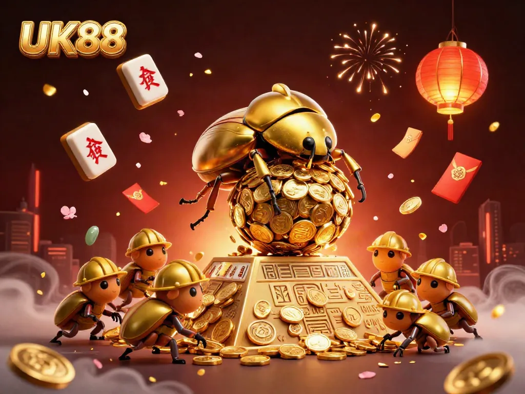 Experience thrilling betting with UK88's colorful casino scene filled with golden coins and festive elements.
