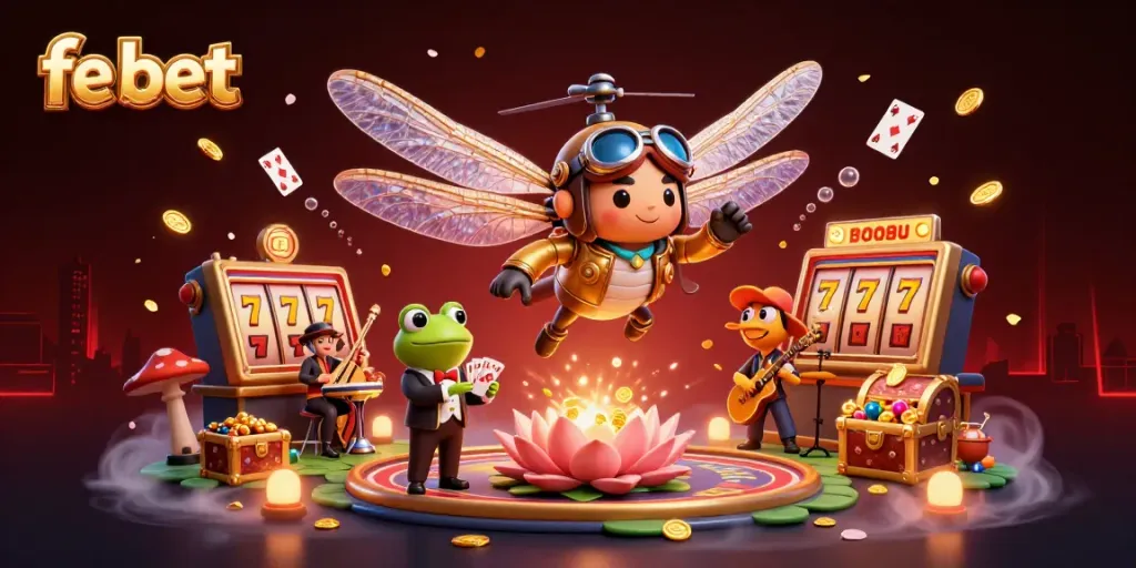 Experience fe bet's exciting online casino with colorful scenes featuring engaging games.
