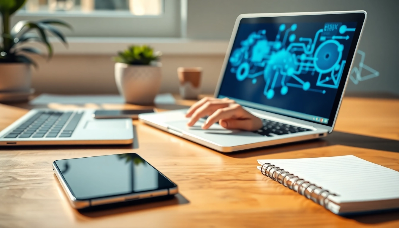 Effektive Technik Tipps in einem modernen Arbeitsumfeld mit Laptop und Smartphone.