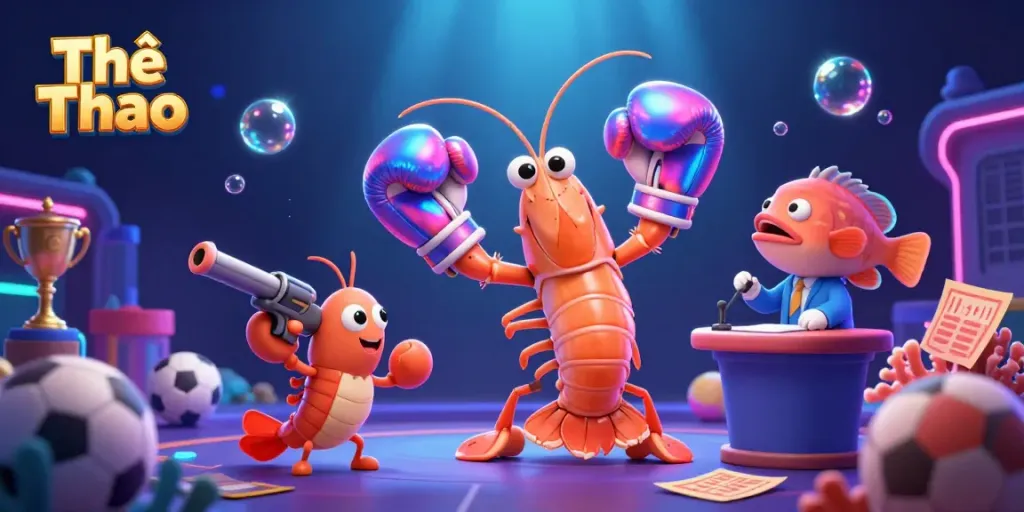 Thể Thao showcases vibrant 3D characters and dynamic sports betting elements in an energetic scene.