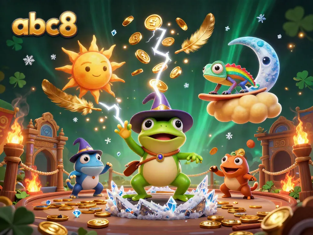 Experience thrilling casino action with the magical abc8, where golden coins rain from the wizard frog and vibrant creatures come alive.
