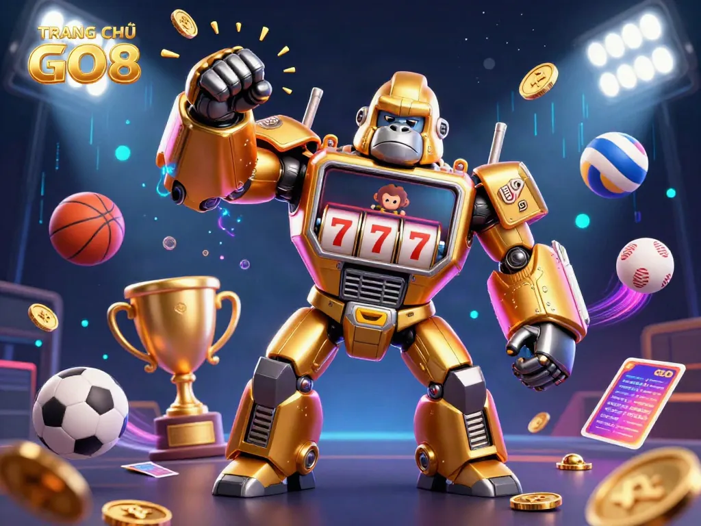Engage with TRANG CHỦ GO8: play exciting casino games in a vibrant 3D illustration.