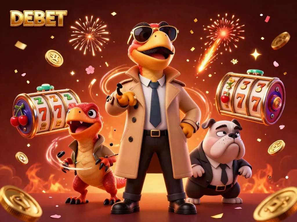 Engaging scene showcasing DEBET's vibrant casino experience with raptors in disguise and dynamic gaming elements.