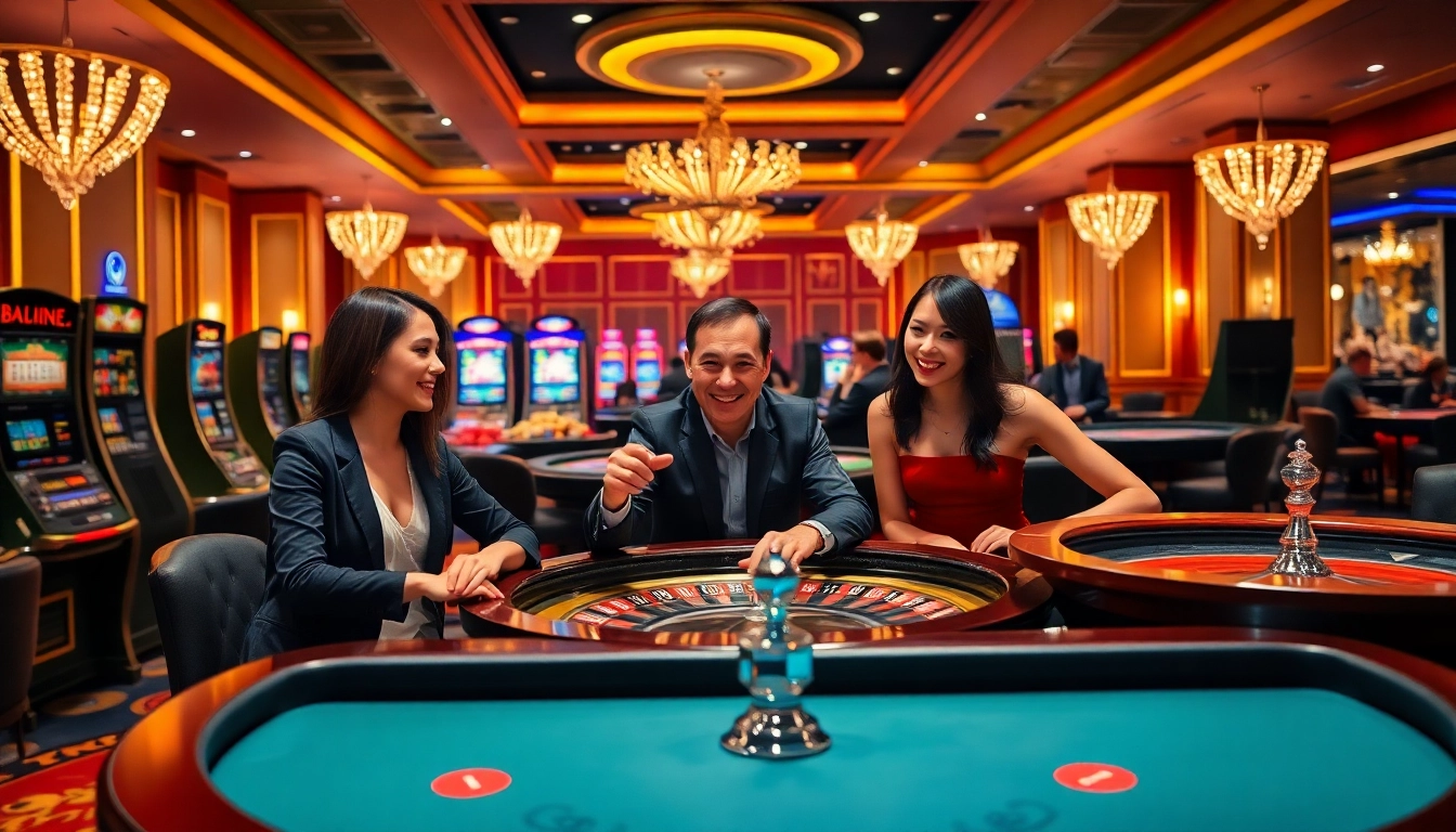 Erleben Sie den aufregenden Online-Casino-Schweiz-Bonus mit glücklichen Spielern an eleganten Tischen.