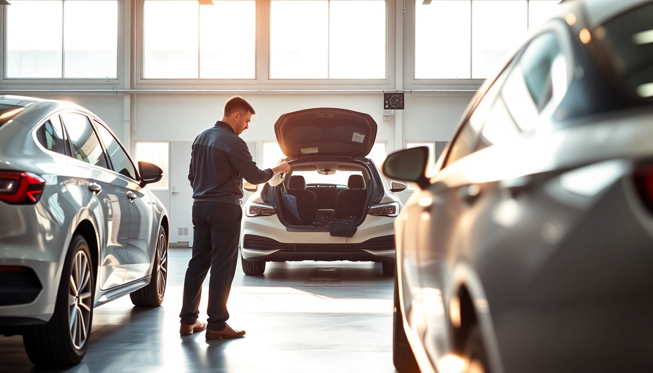 Professionelle Leasing Rückgabe Vorbereitung München: Fahrzeugaufbereitung in einer modernen Werkstatt.