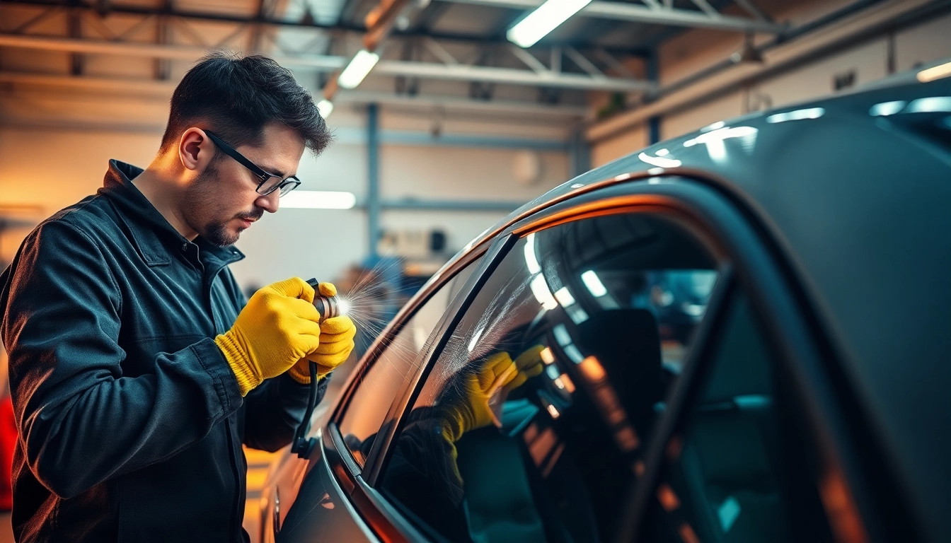 Alufelge Kratzer Reparatur München: Fachtechniker beleuchtet beschädigte Alufelgen in moderner Werkstatt.