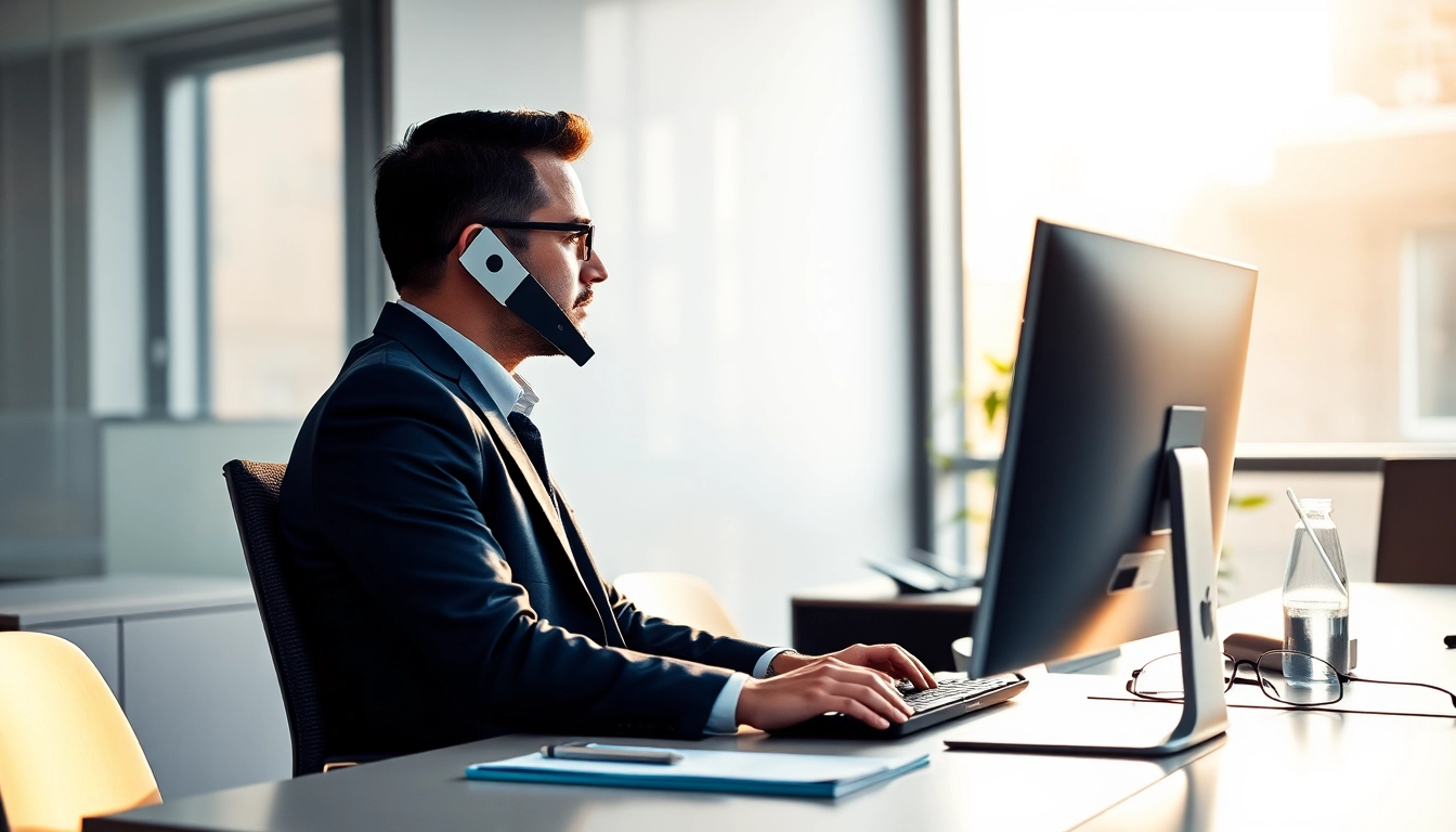 Headhunter Vertrieb im Gespräch mit einem Kandidaten am Schreibtisch.