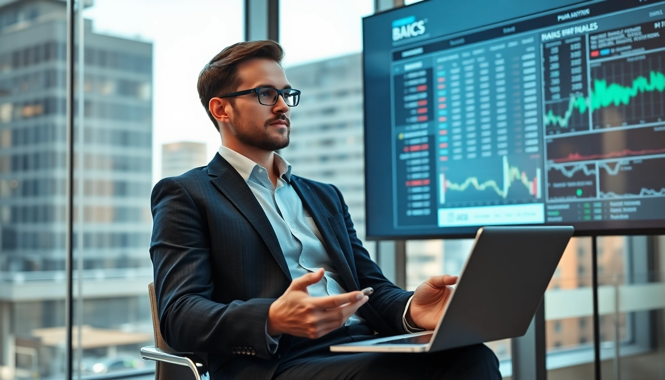 Headhunter Finance zeigt einen professionellen Headhunter in einem modernen Büro, der auf Finanzdaten schaut.