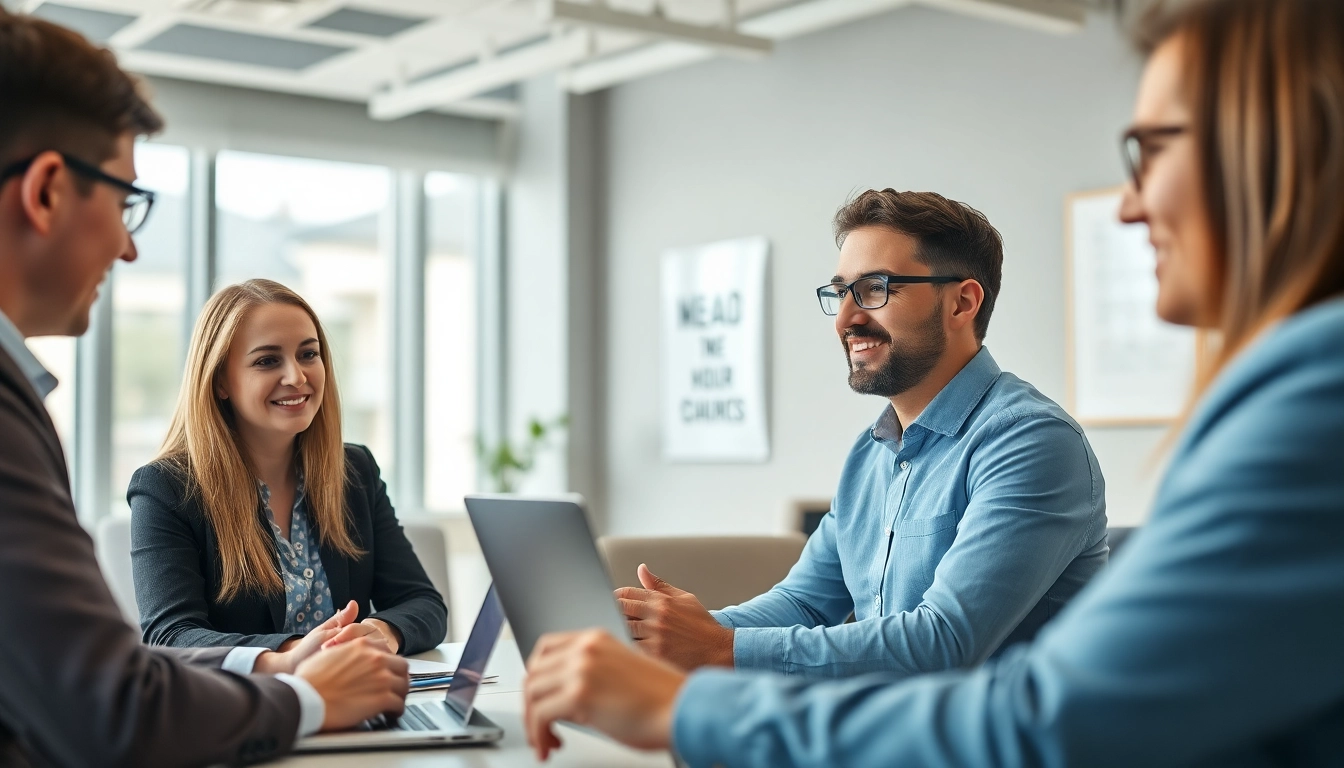Professionals collaborating in a modern office, reflecting Headhunter Saarbrücken services.
