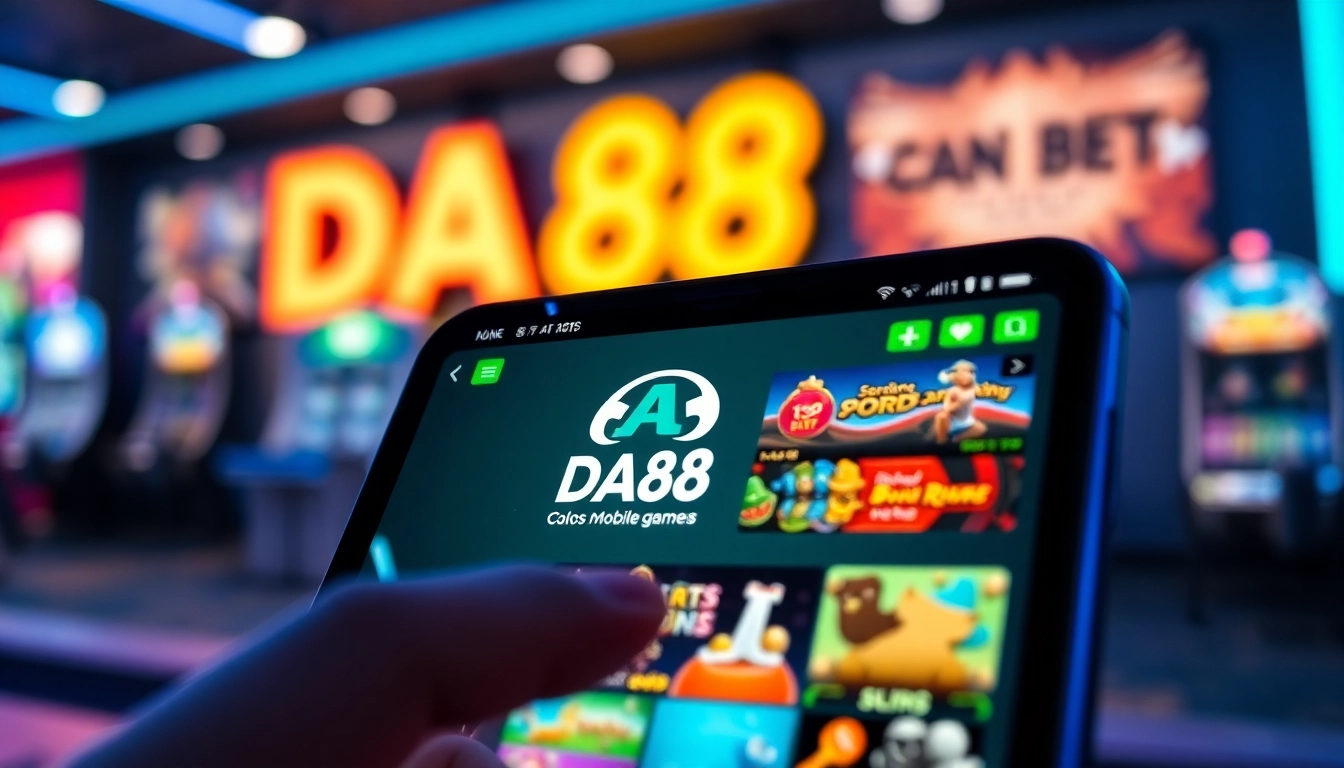 Tải App Da88 to explore a vibrant gaming interface showcasing mobile game icons and DA88 branding.