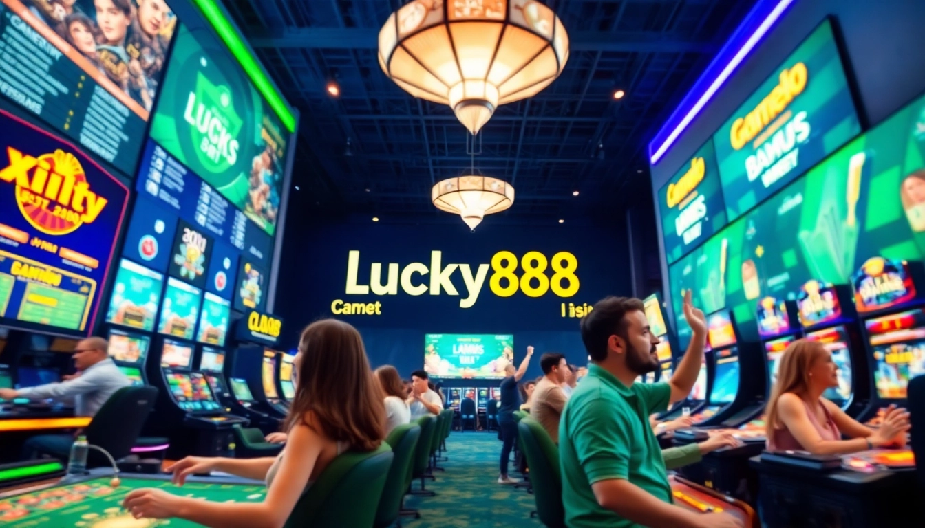 Exciting scene of players engaging in online gaming at lucky88 đăng nhập, showcasing vibrant digital interfaces.