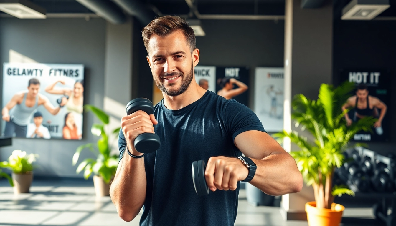 Tipps zur Männergesundheit: Professioneller Trainer zeigt effektive Übungen in einem modernen Fitnessstudio.