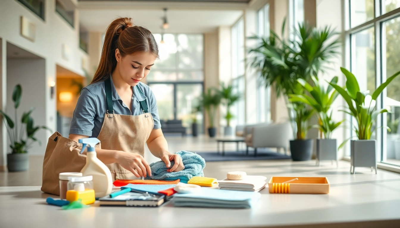 Ein engagierter Hausmeister in München organisiert sauber einen Wohnbereich mit professionellen Reinigungsgeräten.