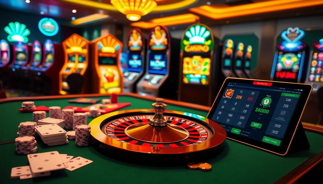 Experience the thrill of kuwin vip gaming with poker chips and a roulette wheel in an upscale casino setting.