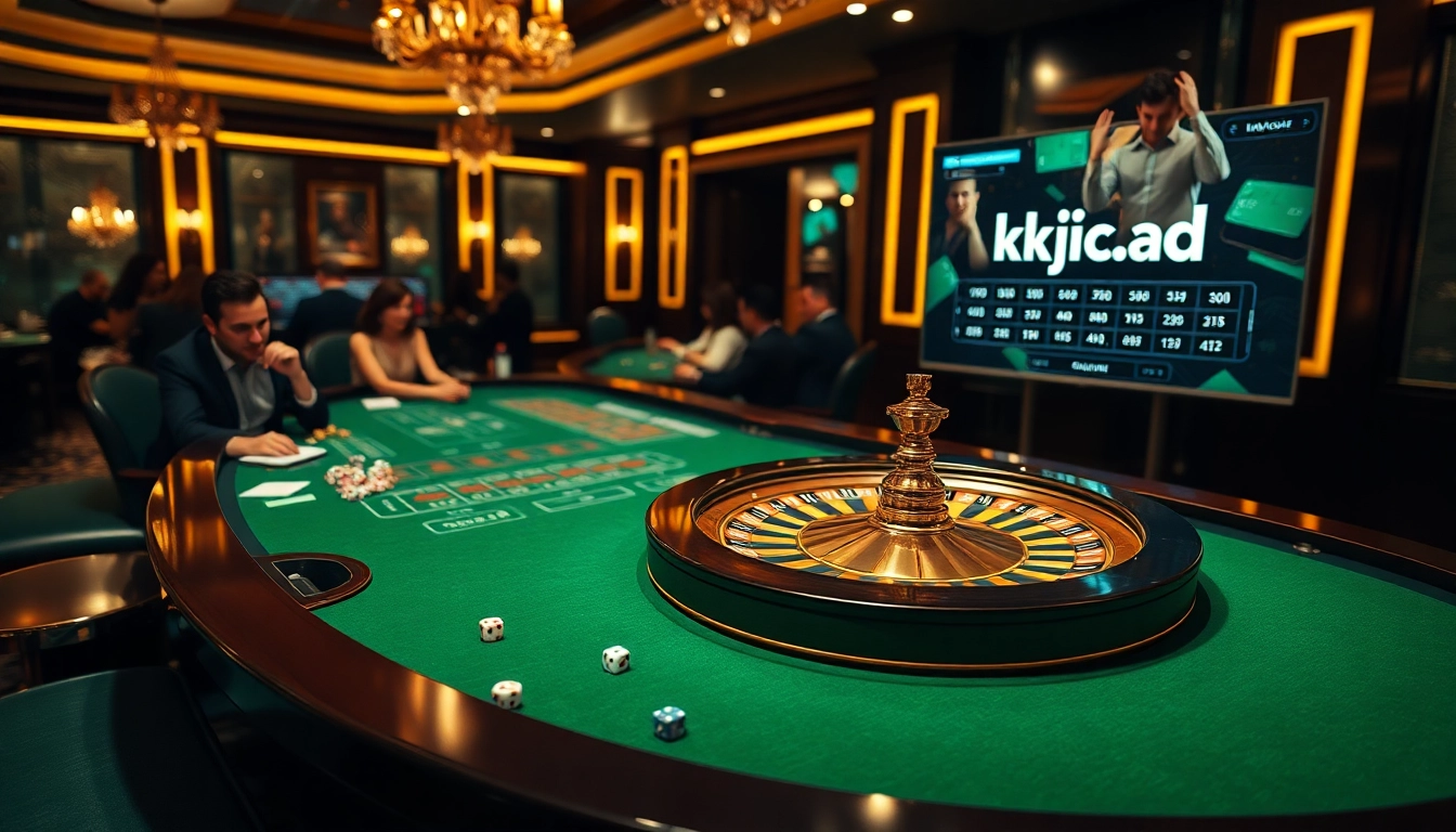 Exciting gambling scene at a roulette table featuring https://kjc.ad/ and vibrant poker chips.