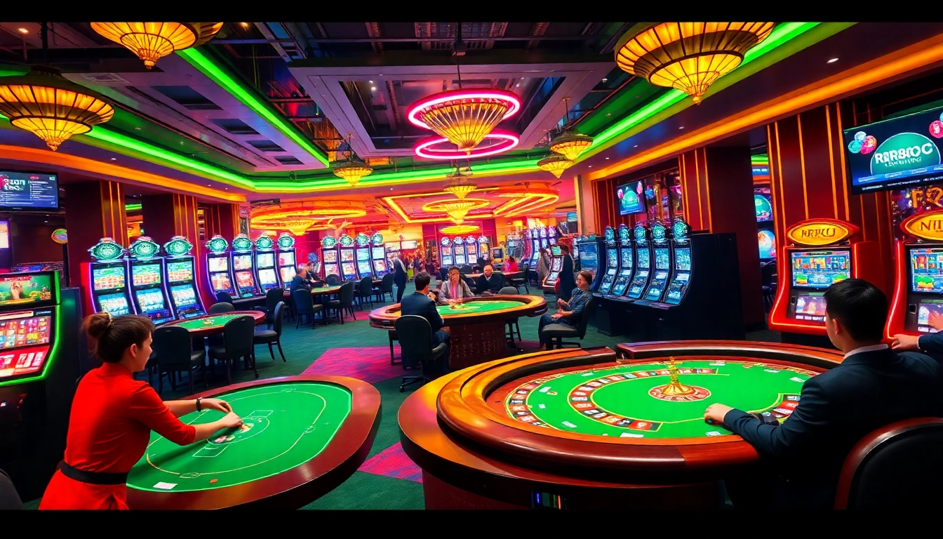 Players enjoying games at rr88 trang chính with vibrant casino tables and slot machines