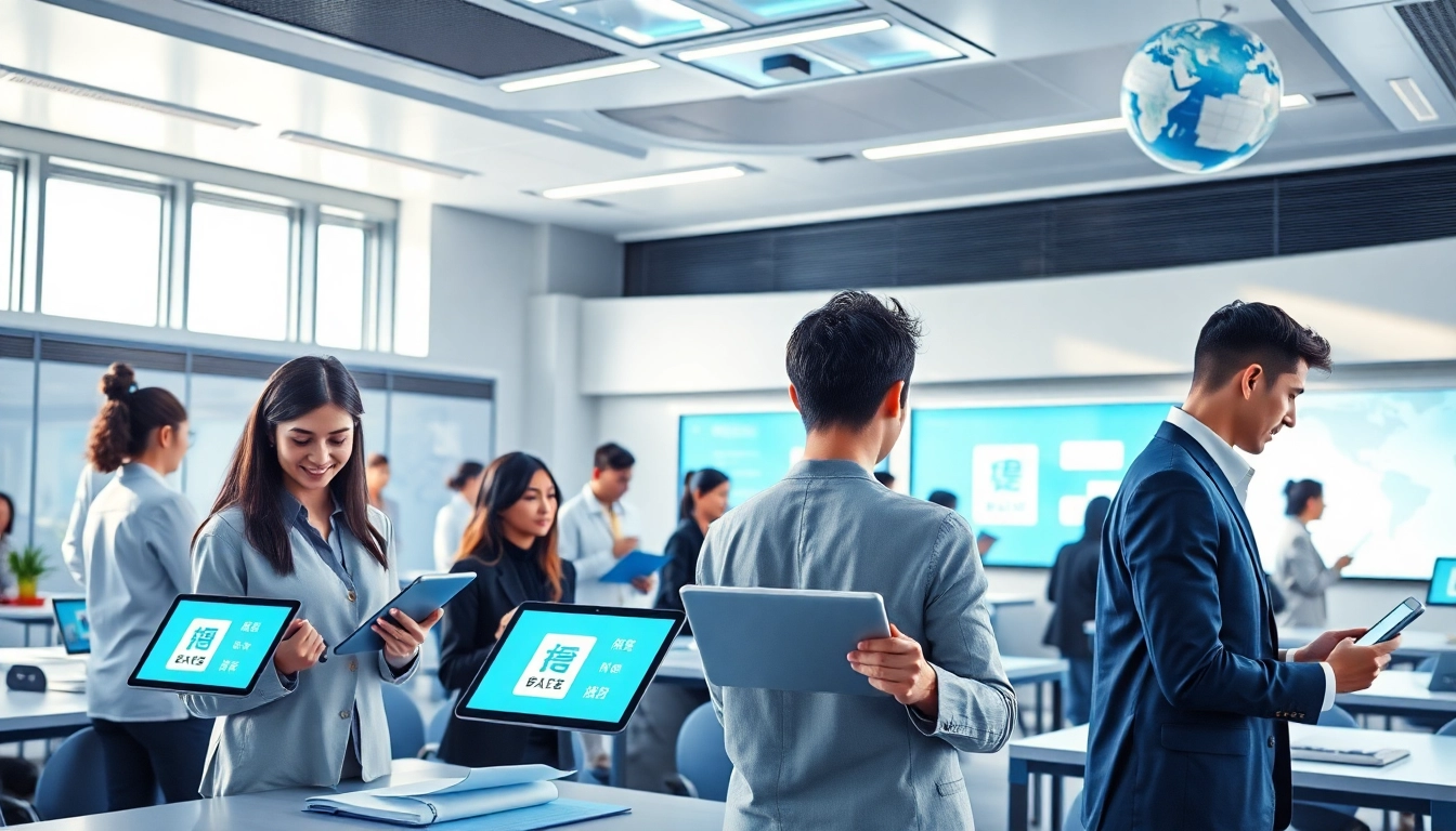 Interactive learning with advanced 有道 translation tools in a futuristic classroom.