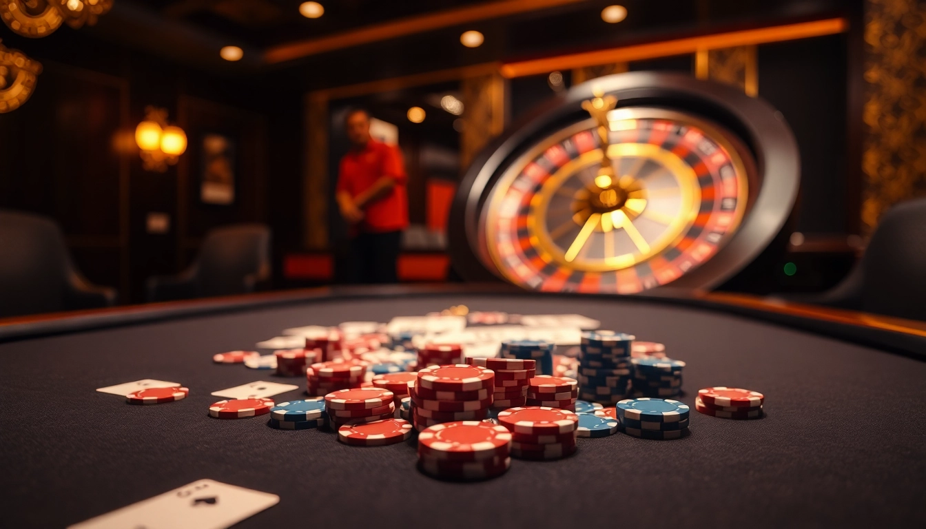 Experience the thrill of betting at rr88 trang chính with a vibrant casino scene featuring poker and roulette.