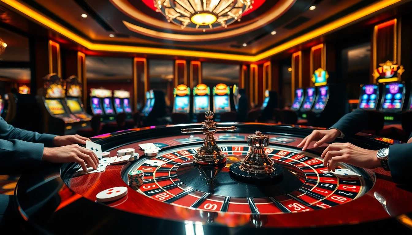 A luxurious casino scene featuring players at a roulette table, capturing the excitement of 789P gaming.