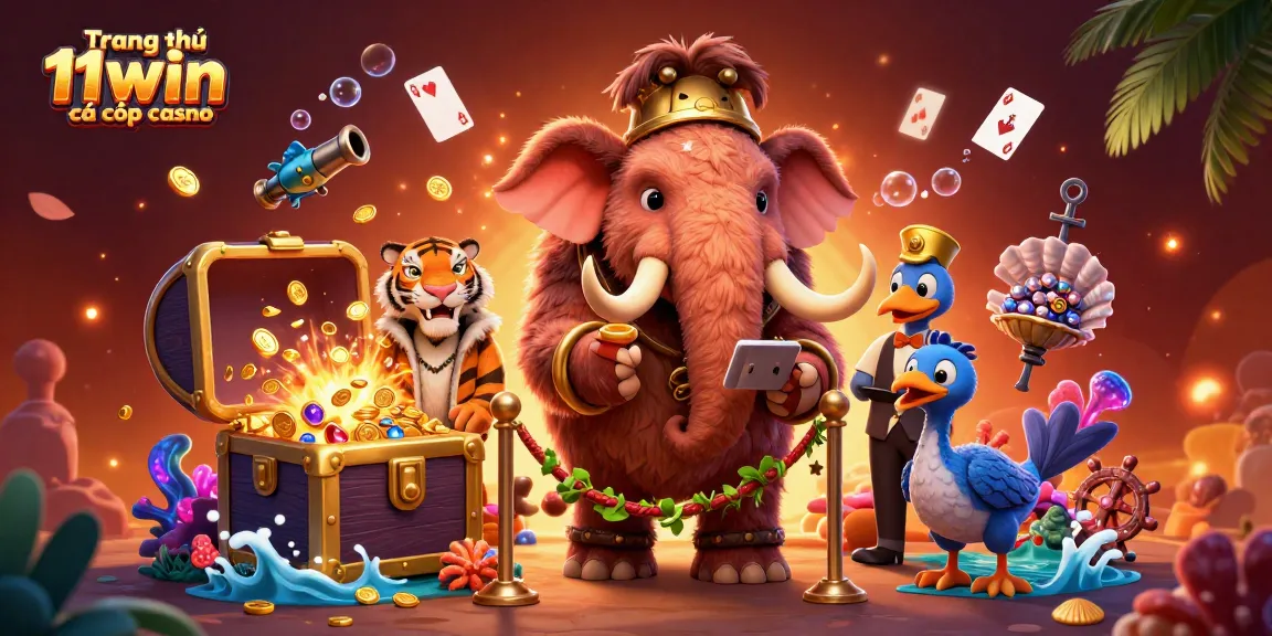 Engage with Trang chủ 11win cá cược casino through vibrant 3D illustrations of unique characters and casino elements.